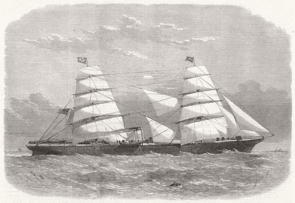 SHIPS. The Liverpool and New York packet-ship Manhattan 1856 old antique print